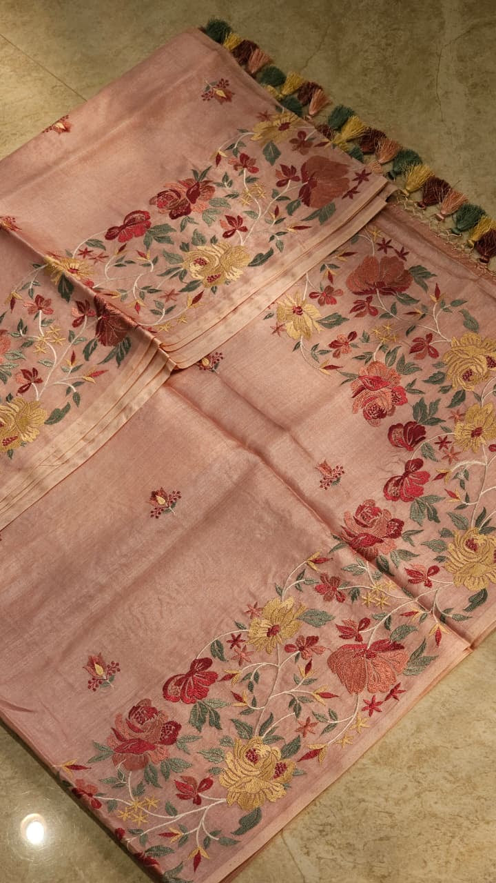 Floral saree tussar silk saree Indian sari blouse