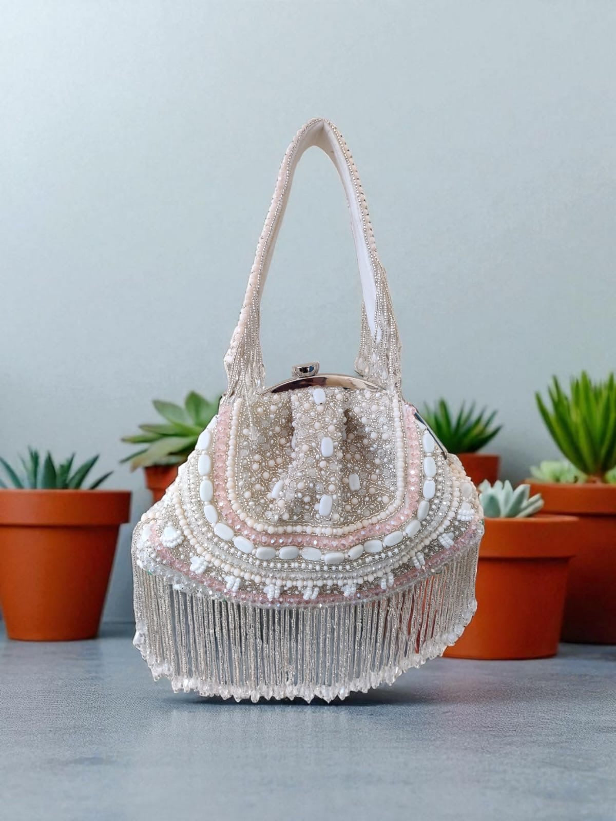 Blush beaded tassel purse Partywear bag