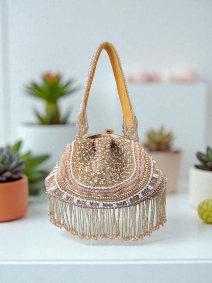 Blush beaded tassel purse Partywear bag