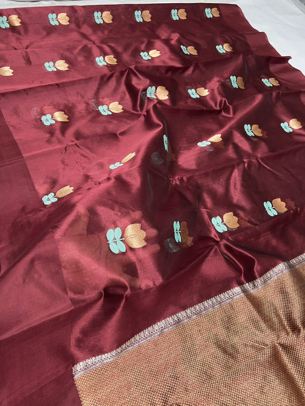 Traditional Chanderi saree floral saree blouse