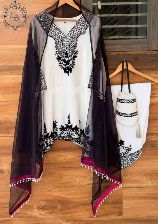 White silk salwar kameez fusion dress designer stitched dresses