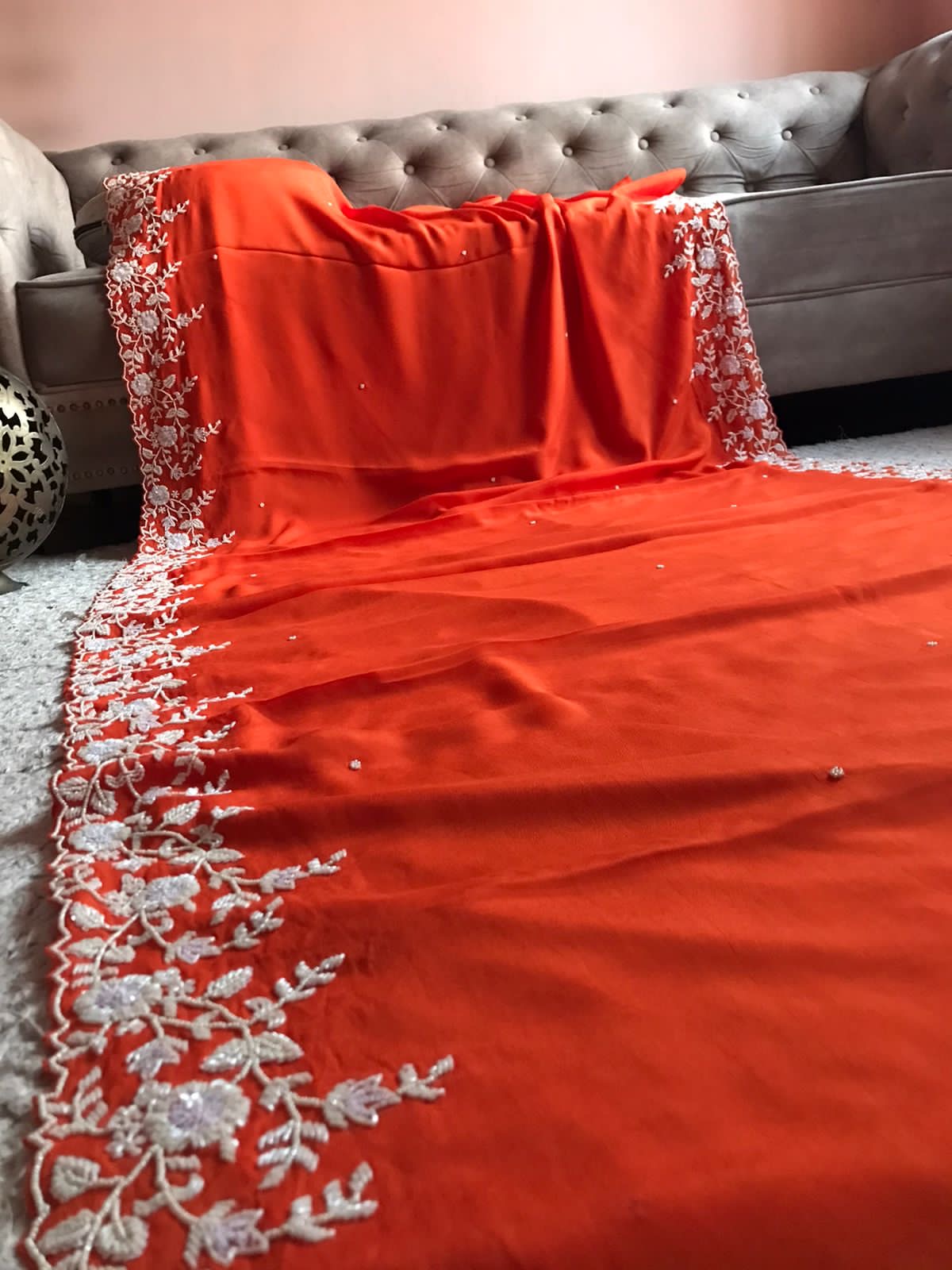Fairly Orange premium Gorgette elegant Saree