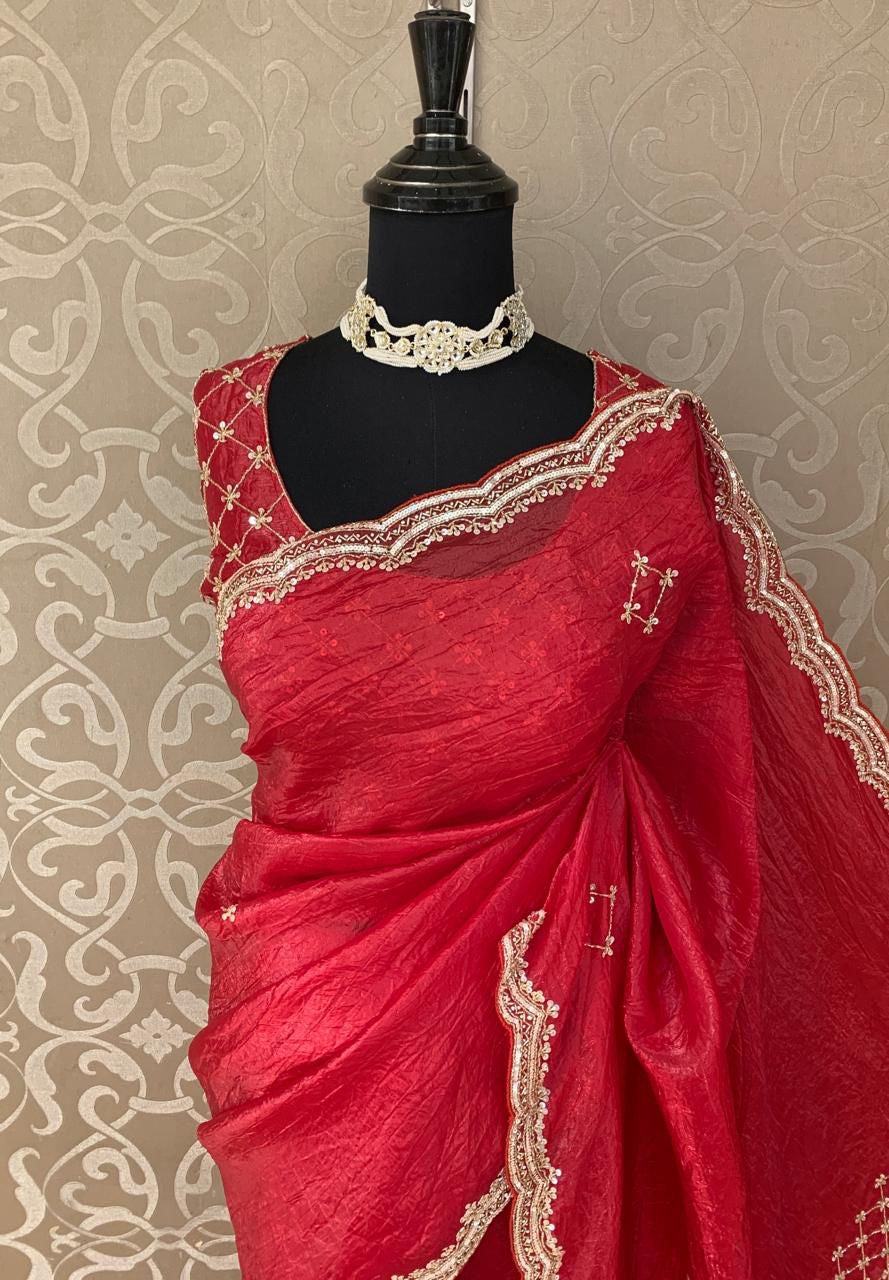 Elegant grace Organza Saree Partywear Saree blouse