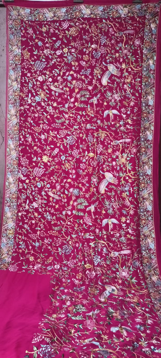 Pink Gorgette Authentic Parsi Gara Saree
