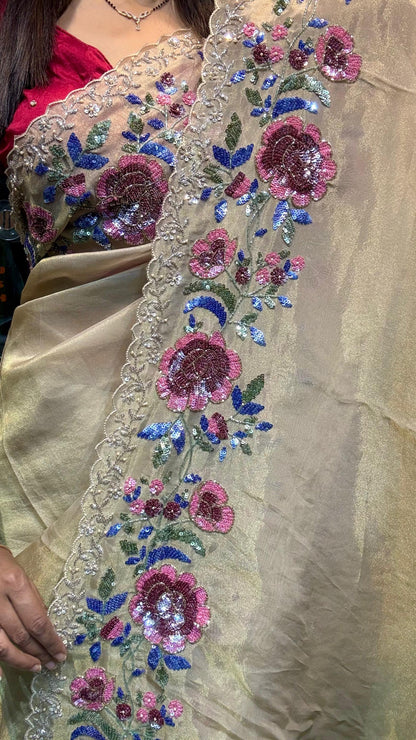 Gulnaar kanchi soft tissue silk saree reception saree for women