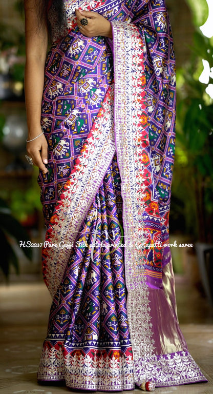 Purple Gajji silk embroidered Patola sarees