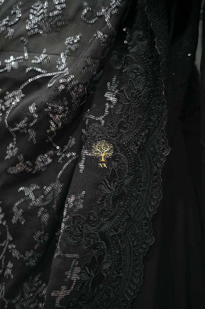 Black Gorgette Sequence Chikankari sarees