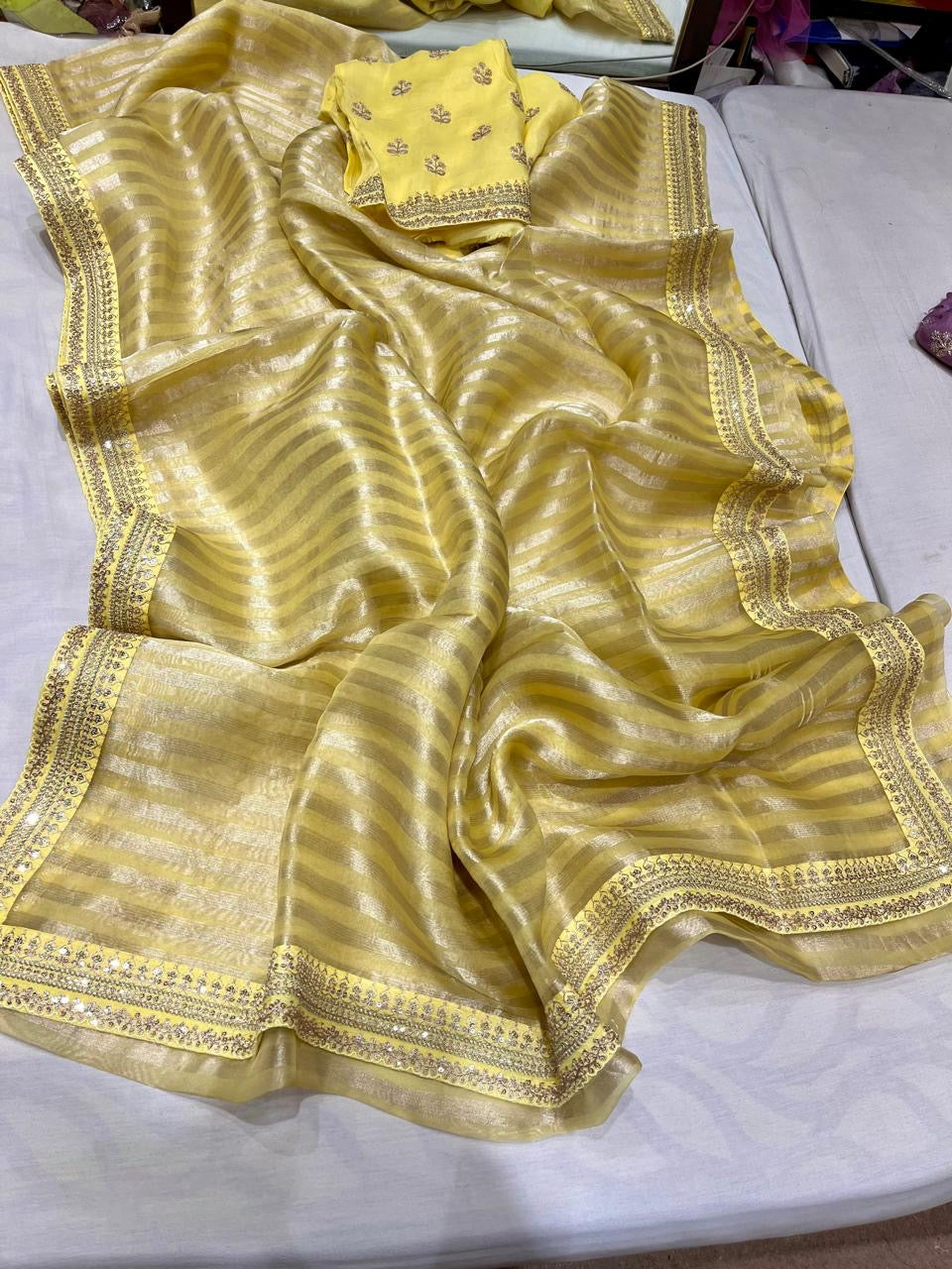 Striped Tissue Organza Sarees Partywear sarees