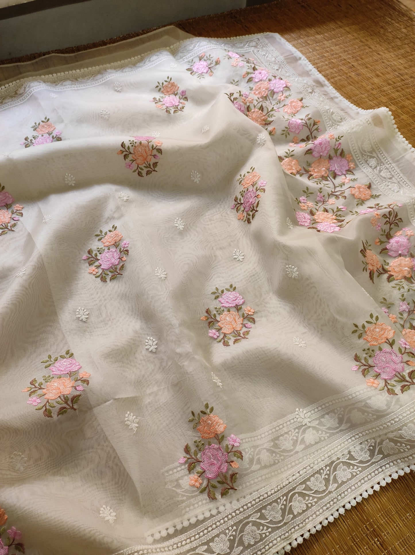Meenadari Organza Silk Saree Embroidery Sari