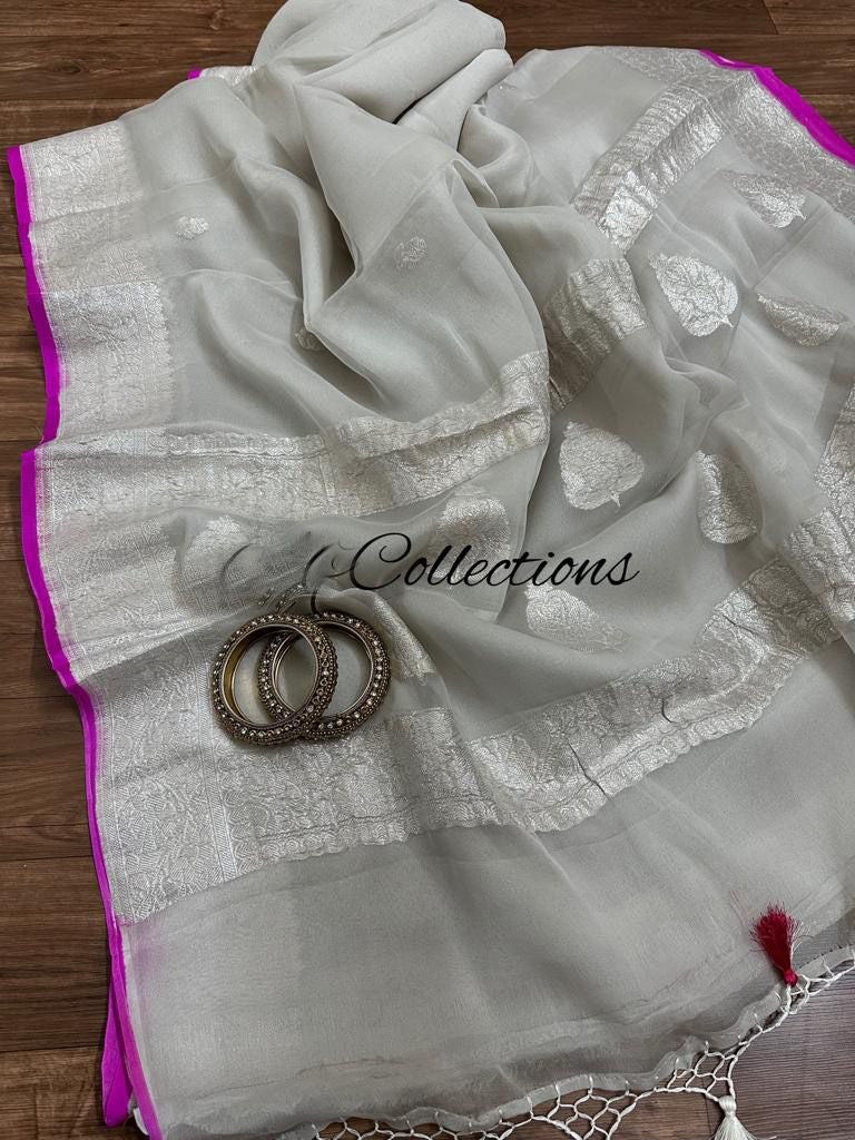 Silver inspired chiffon Banarsi saree Indian saree