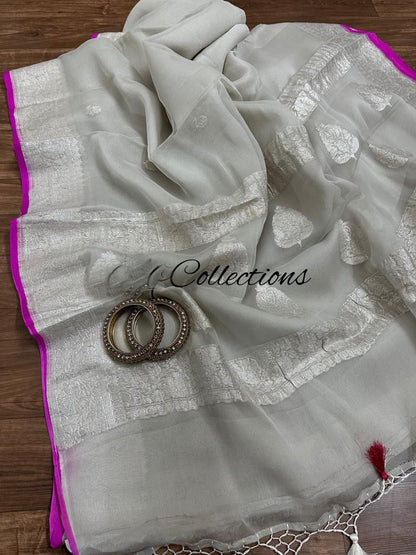 Silver inspired chiffon Banarsi saree Indian saree