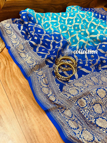 Shaded Blue Banarsi Gorgette Saree