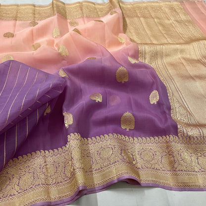 Shaded kora silk saree Partywear sarees blouse