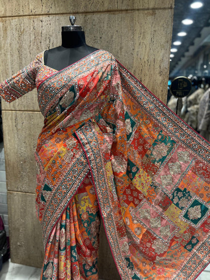 Gorgeous satin silk saree soft saree Arrakh printed sari blouse women sarees