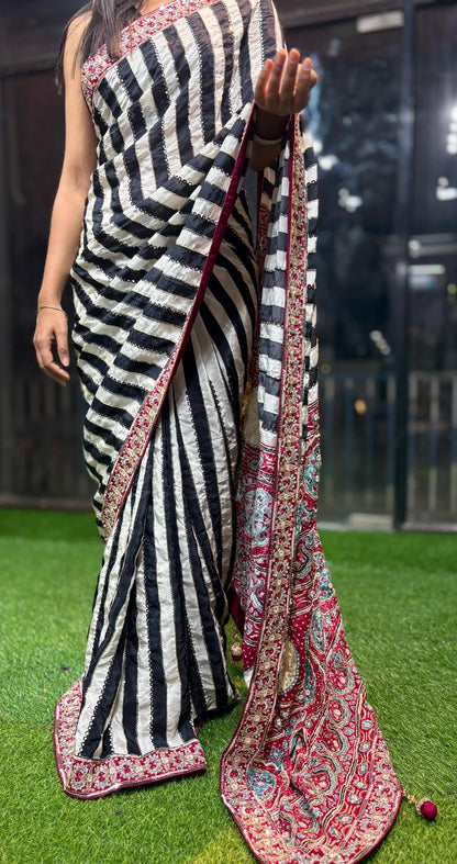 Ajrakh saree hand embroidery saree beautiful sari blouse