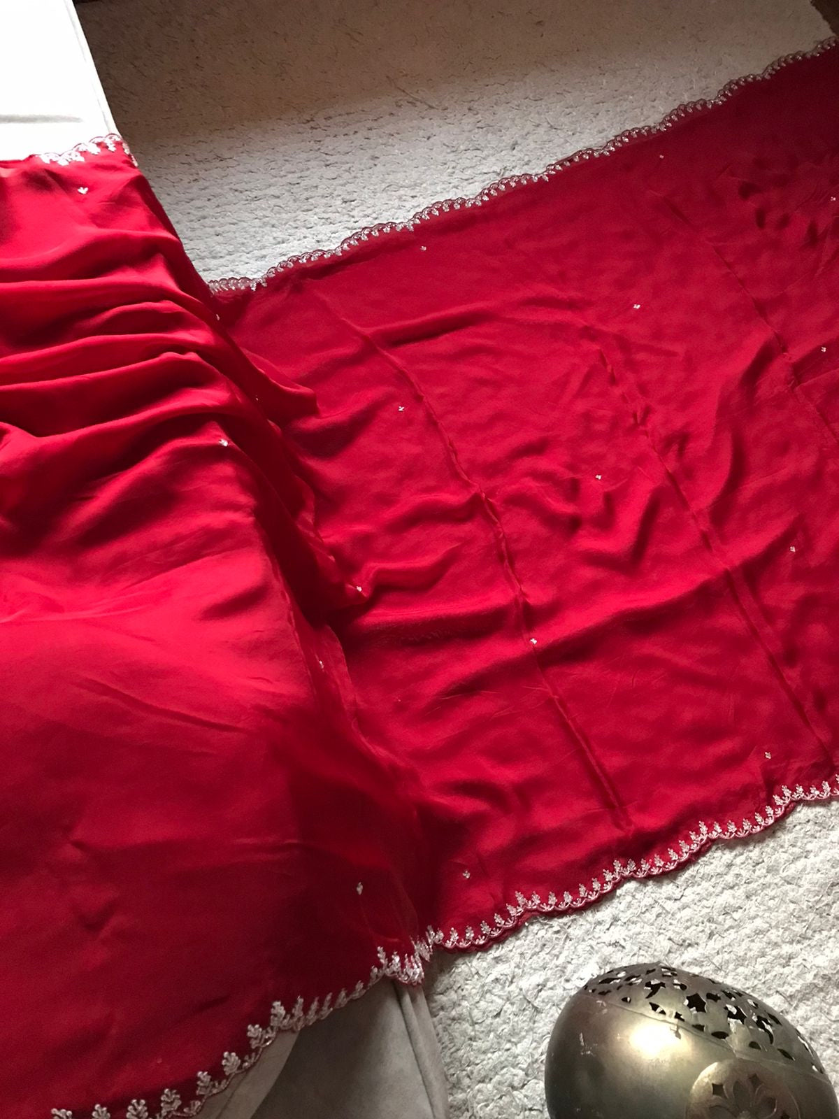 Red premium organza silk saree