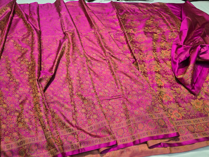 Pink Banarsi saree handwoven saree Zamevar sari blouse
