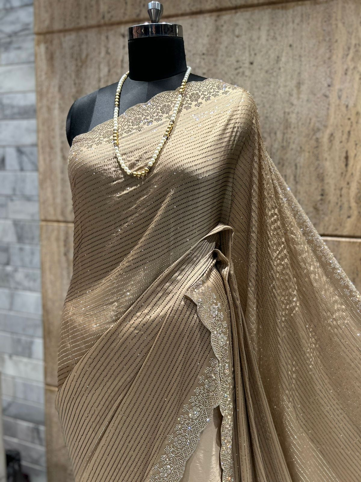 Crepe swarosvki saree Partywear sari blouse Indian sarees for women
