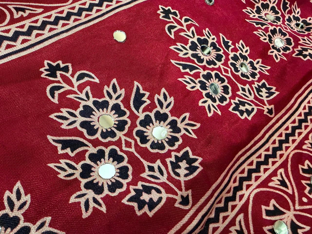 Maroon ajrakh saree Indian sari blouse traditional sarees women clothing