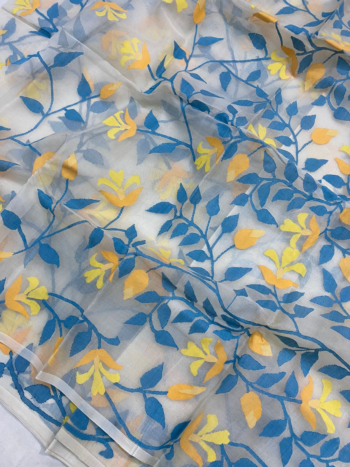 Aqua floral jamdani tantuj saree women saree