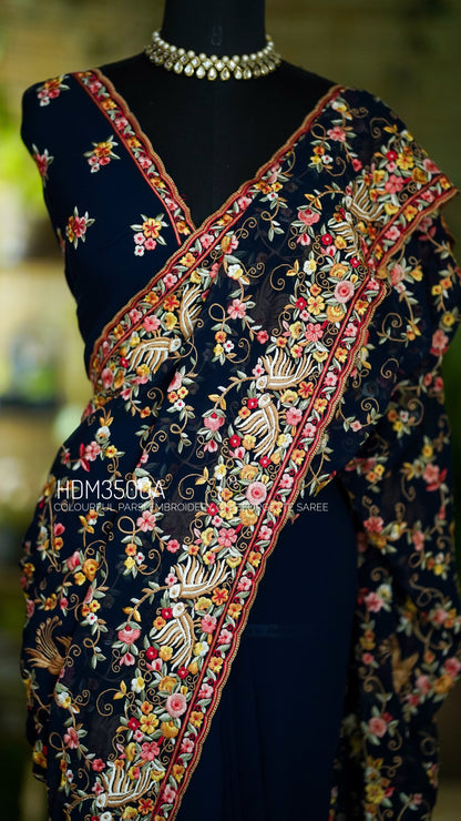 Navish Parsi inspired saree georgette sarees women sari blouse