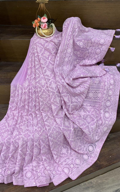 Vanika Chikankari Saree Gorgette Saree Indian Sari