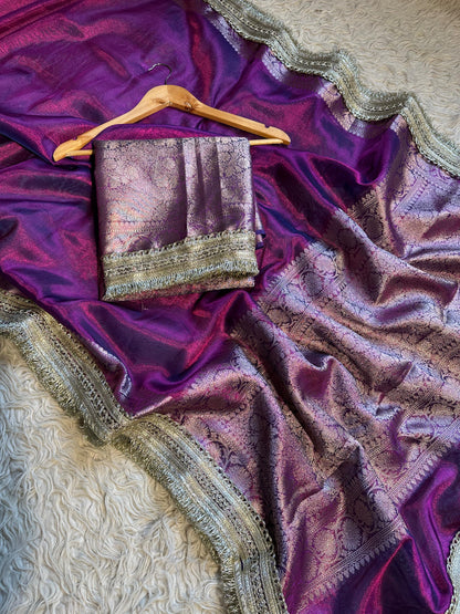 Mahiva tissue saree maharani saree lace sari