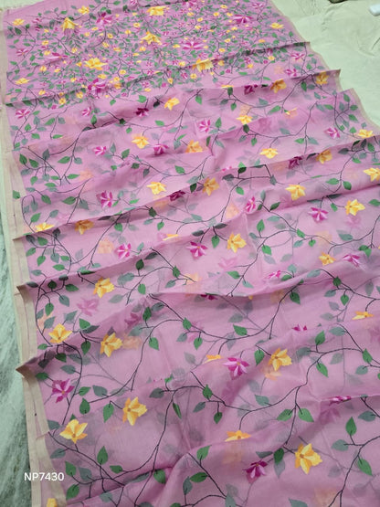 Pink jamdani saree handwork sari women clothing