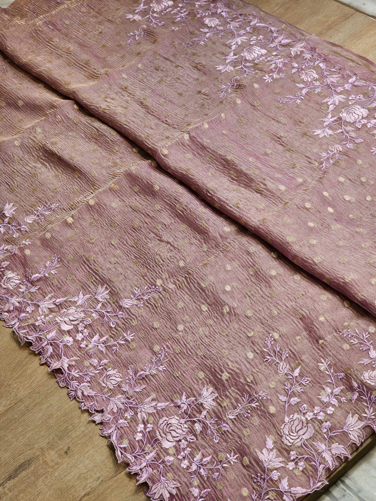 Floral crush tissue saree embroidery saree Banarasi sarees