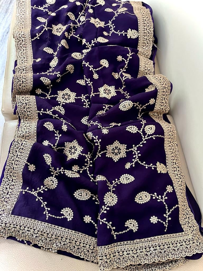 Floral sequence gorgette Indian sarees
