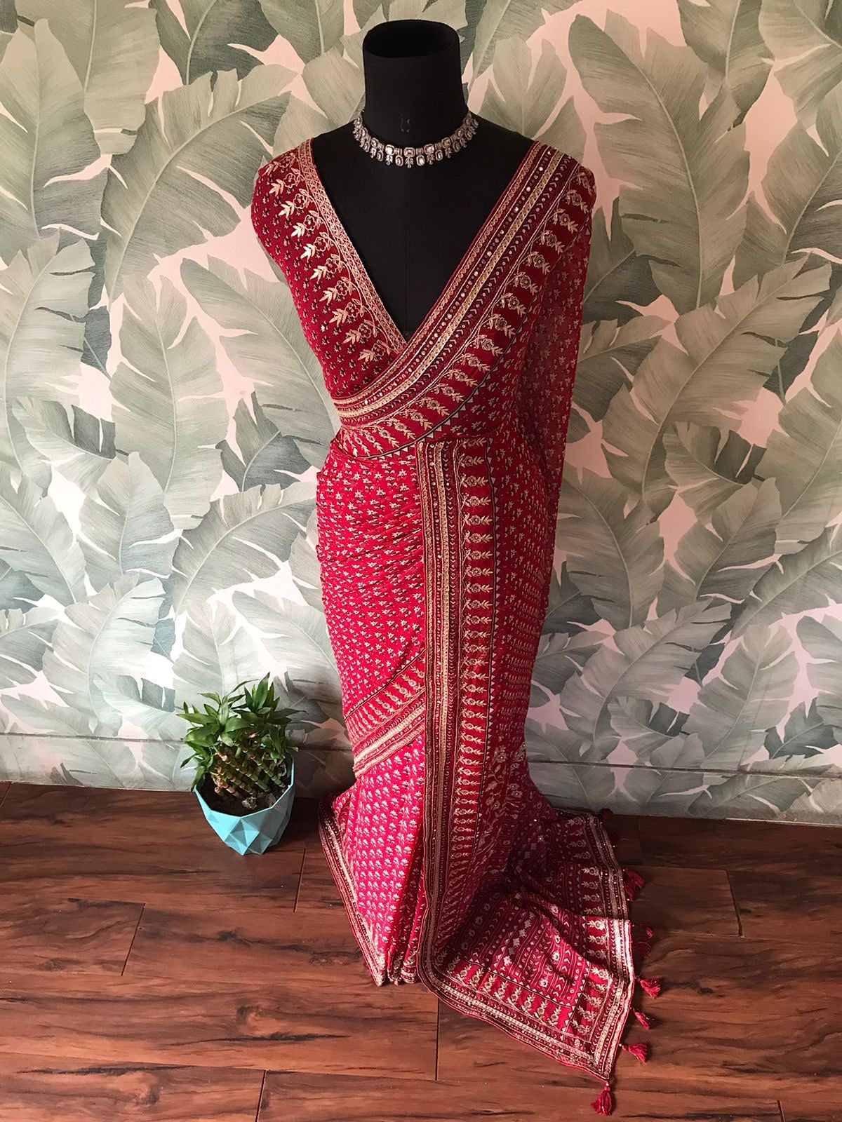 Premium gorgette silk saree handmade sari blouse