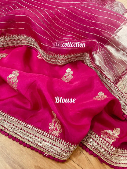 Princess pink organza silk saree partywear saree