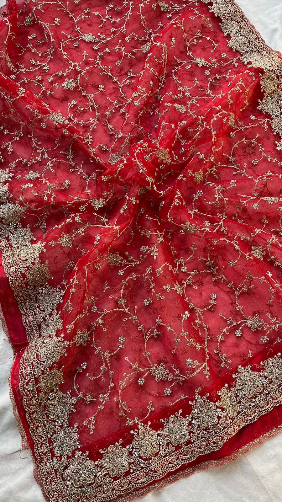 Red Bridal Crepe Embroidered Sarees