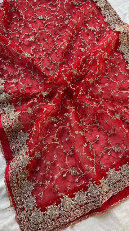 Red Bridal Crepe Embroidered Sarees