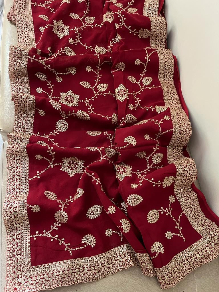 Floral sequence gorgette Indian sarees