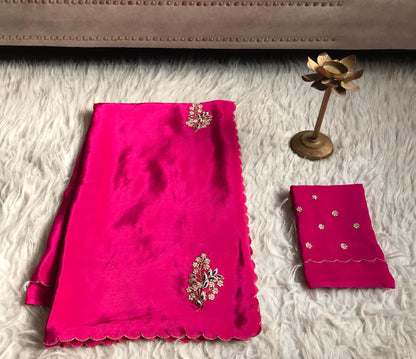 Pink Fuchsia Premium Crepe Saree