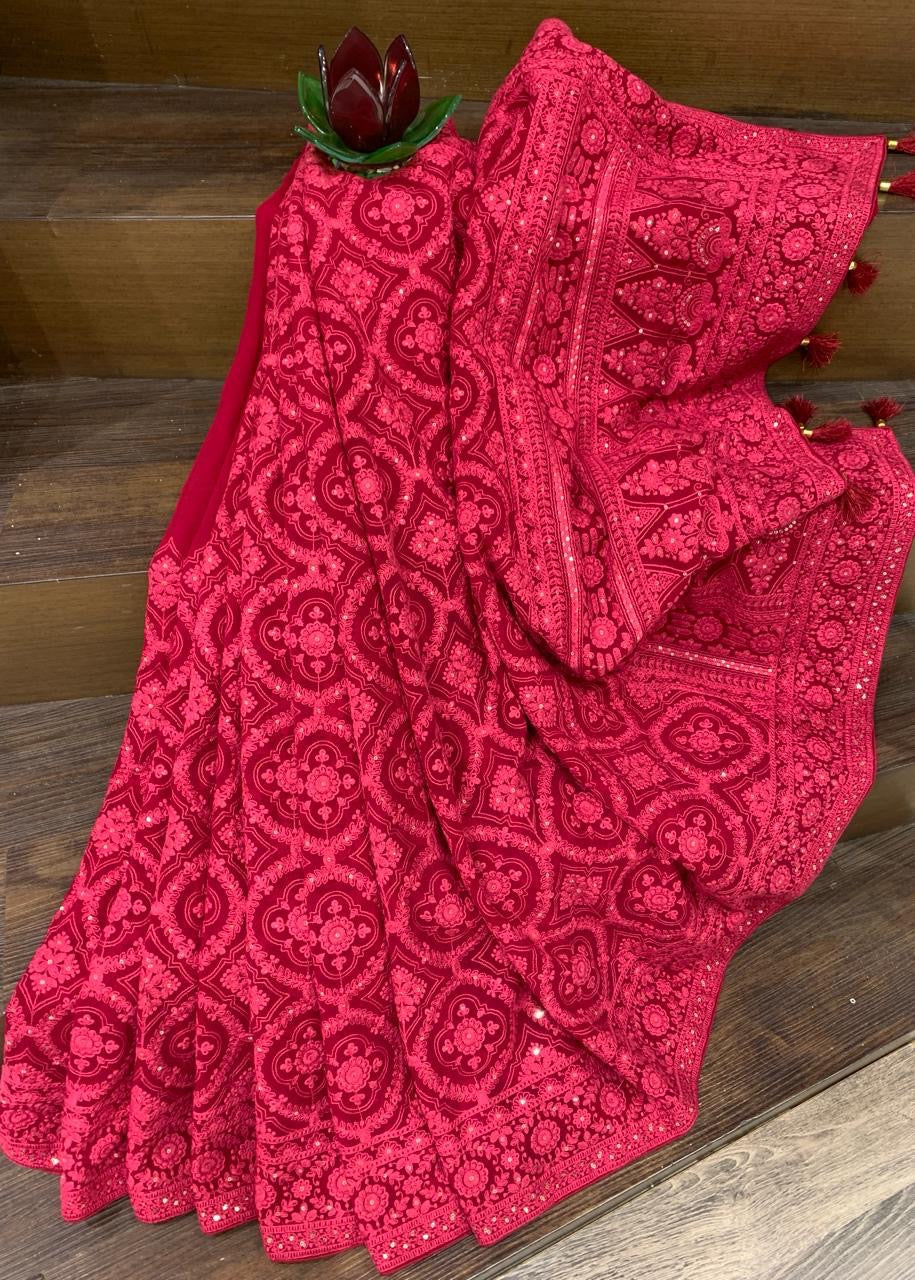 Vanika Chikankari Saree Gorgette Saree Indian Sari