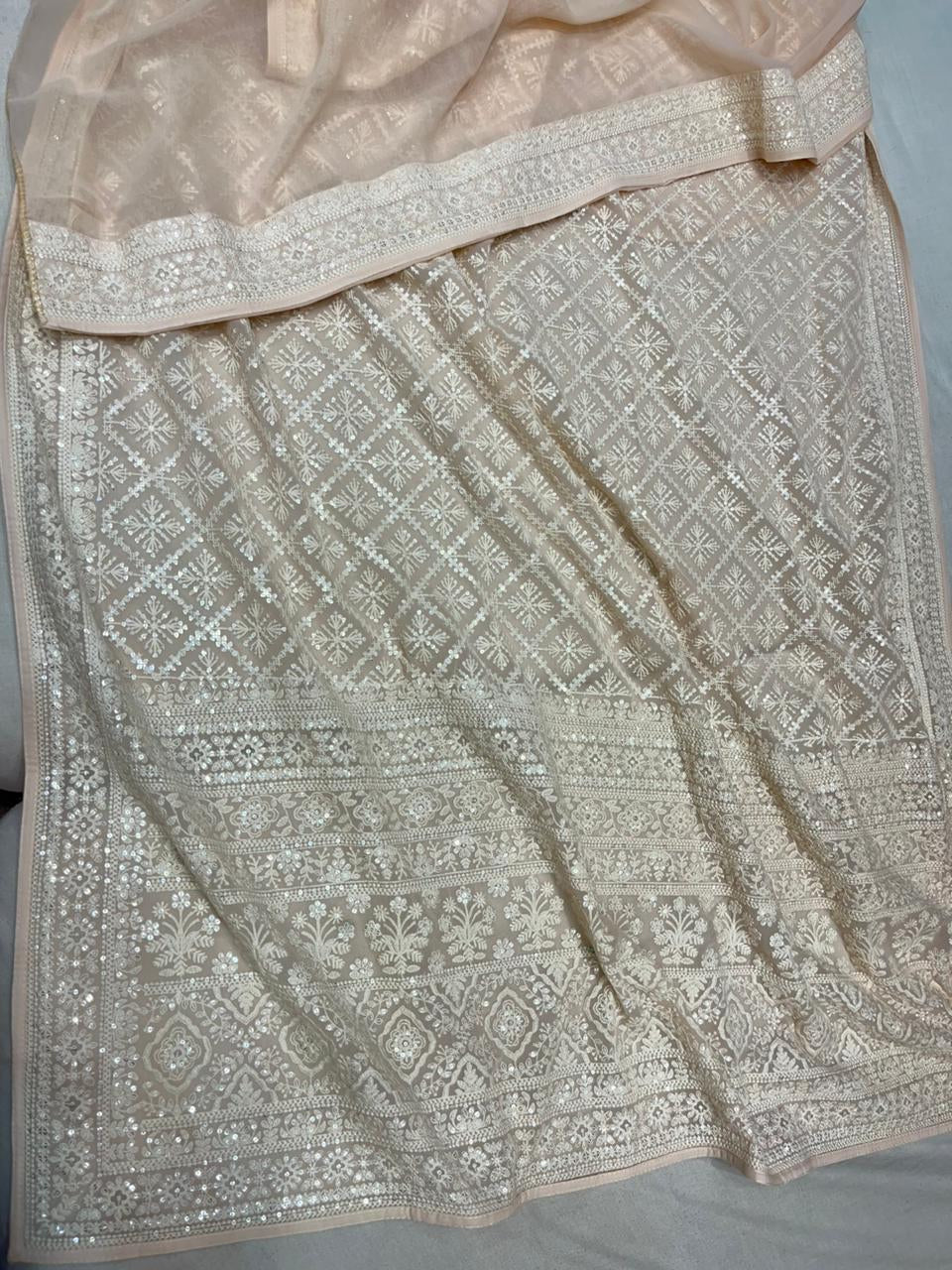 Sequins Chikankari Gorgette Saree Indian saree
