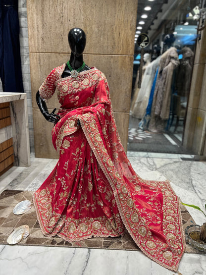 Handmade pure silk saree Kanjeevaram sari zardosi detailing wedding sari blouse