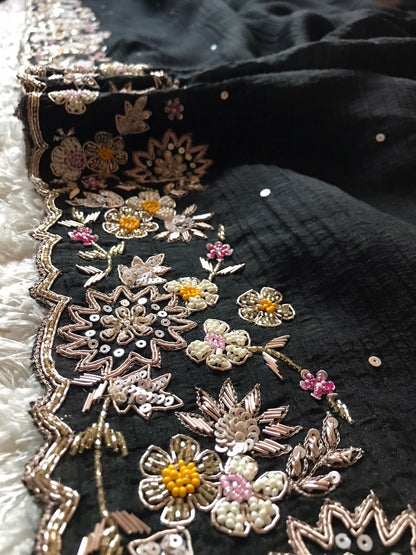 Black premium crushed saree Zari tissue sarees