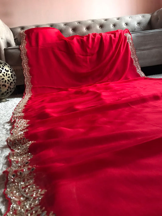 Lubina Red Pure Organza Silk Saree Luxury Sarees