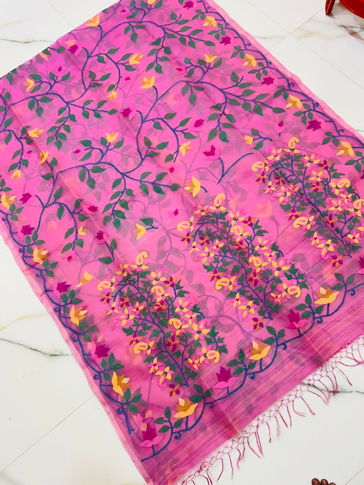 Pink tantuj saree weaving sari jamdani sarees blouse