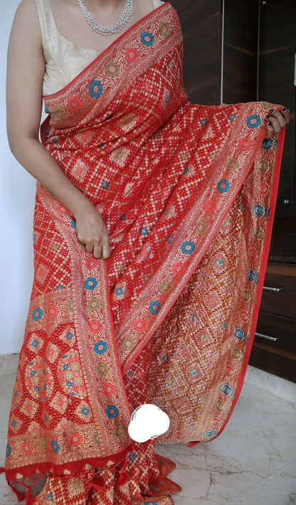 Meenakari bandhej saree Indian saree blouse