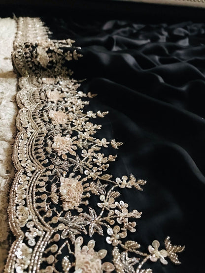 Black satin organza saree luxury saree women sari blouse