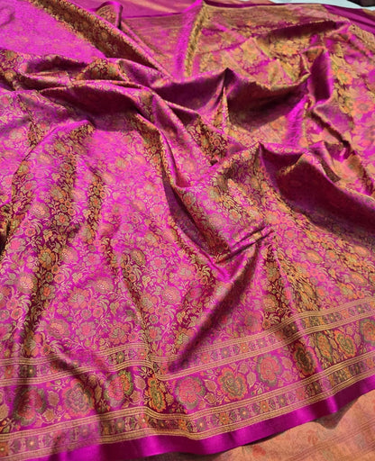 Pink Banarsi saree handwoven saree Zamevar sari blouse