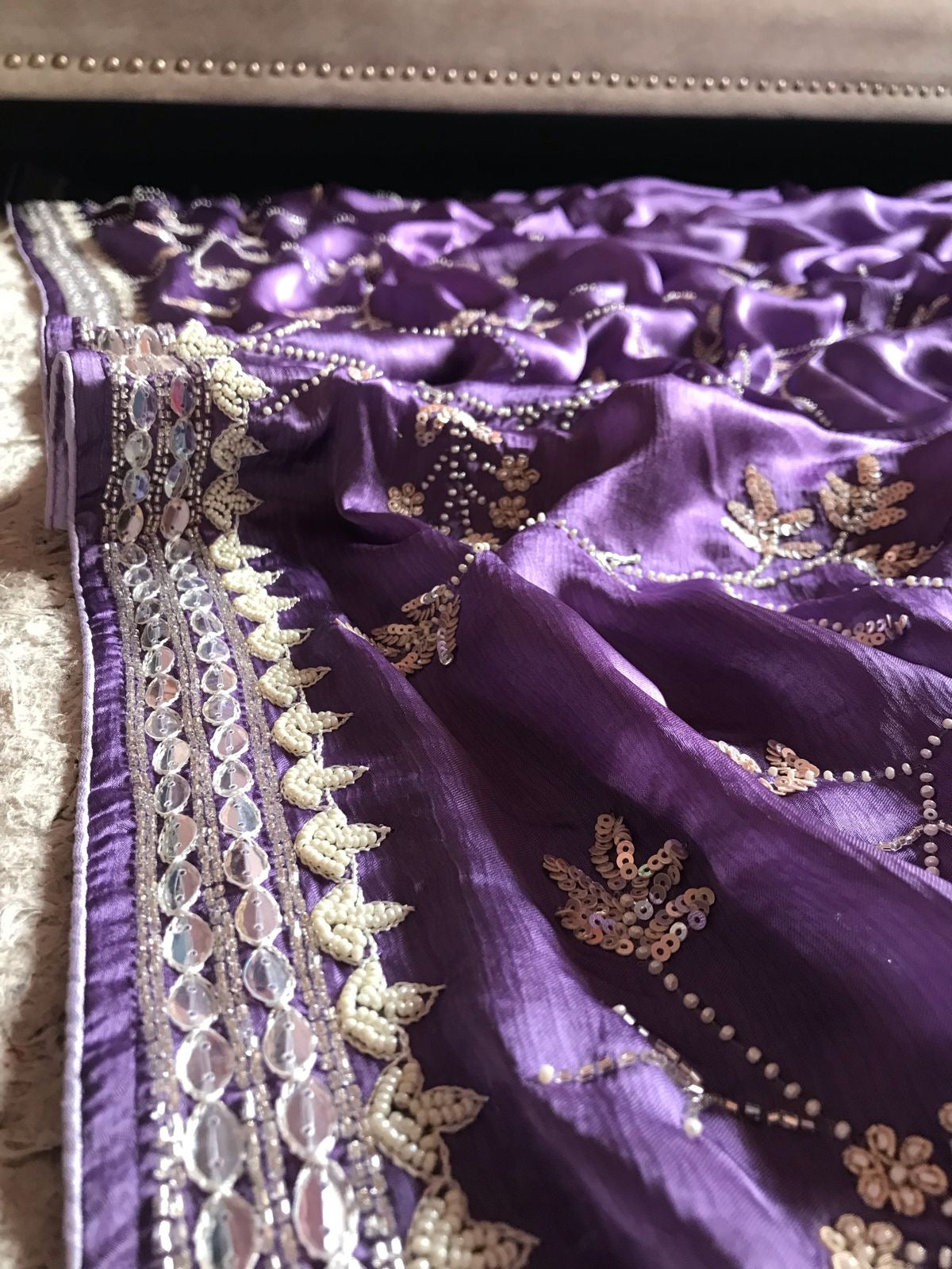 Lavender Prenium Luxury saree satin silk saree