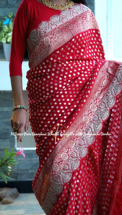 Red hot khaddi gorgette Indian traditional sarees