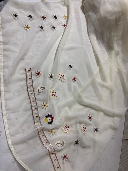 White Chikankari saree Gorgette sari blouse Indian sarees wom clothing