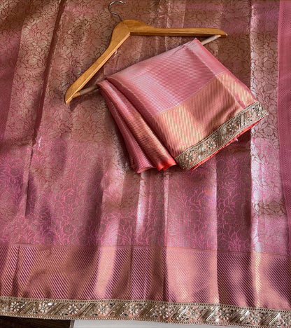 Pink tissue saree Banarsi sarees Indian sari blouse