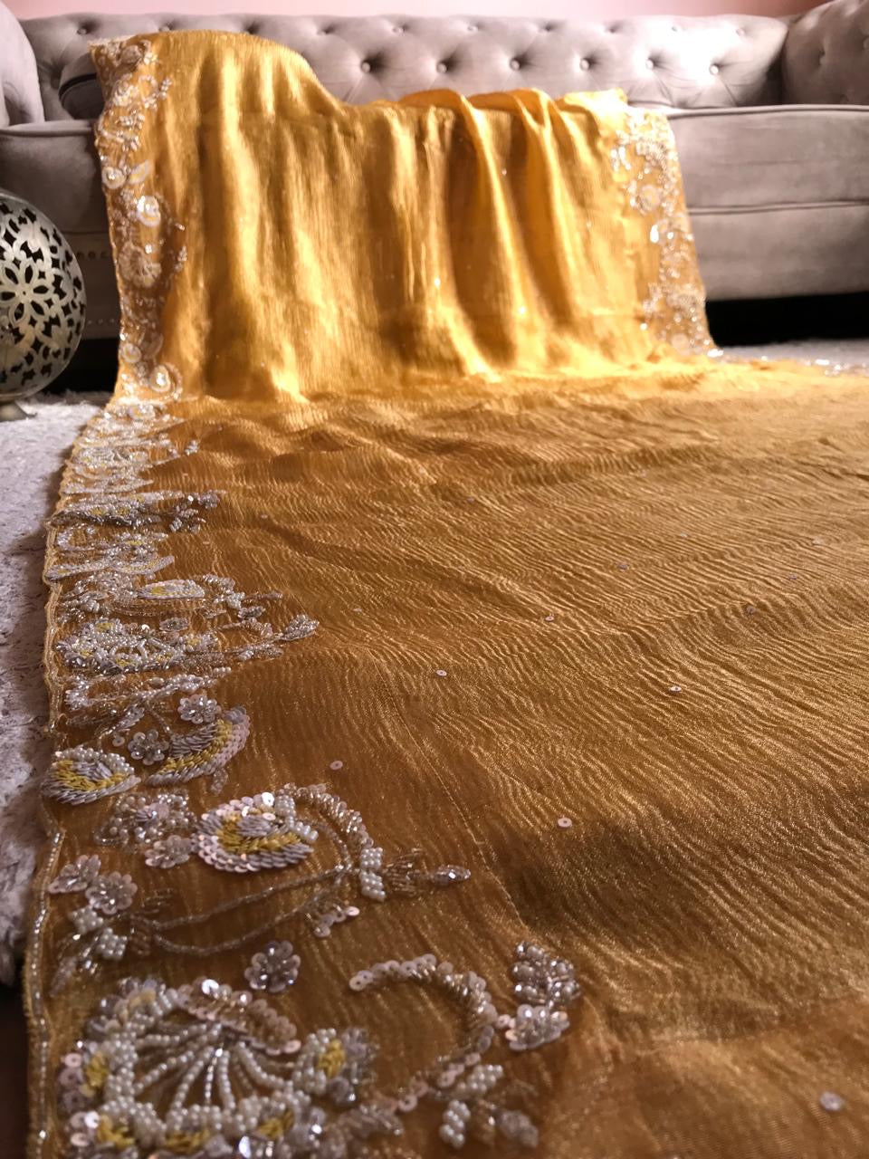 Premium gold saree tissue saree organza sari